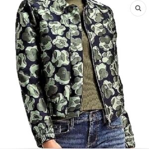 Floral Green Bomber Jacket Petite Small Quilted Coat
